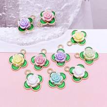 Ngẫu nhiên 5/10 món charm cỏ bốn lá vàng và hoa hồng, men xanh với mặt dây hoa nhựa 3D, phụ kiện làm hoa tai, dây chuyền và trang sức DIY - Nhiều màu - Xem 7