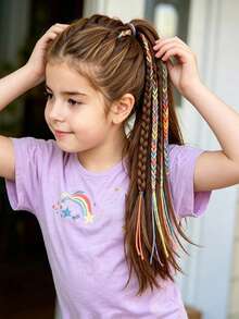 1pc Multi-Strand Braided Synthetic Ponytail Hair Extension With Elastic Hair Band, Long Square Braid Dreadlock Ponytail Hair Piece, Children's Holiday Party Costume Hair Accessory - Multicolor - View 8