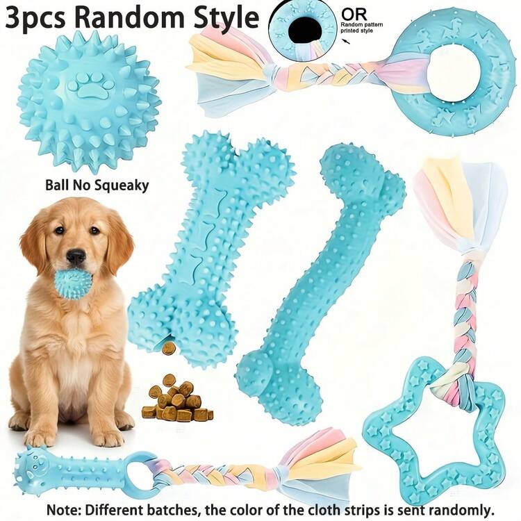 3件/6件 柔軟耐用泰迪犬幼犬咬咬玩具，TPR材質耐用繩結狗玩具，適合小型與中型犬，緩解無聊並清潔牙齒，互動式寵物用品 - 彩色 - 查看 10