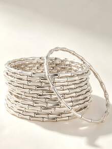 1/3/6/9/10/20pcs Stackable Bangle Bracelets, Vintage Minimalist Style, Iron Material, Suitable For Daily Wear - Silver - View 12