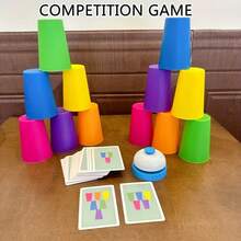 54 Cards + 12 Cups (Random Color) + 1 Bell / 54 Cards + 6 Cups (Random Color), Stacking Game Set, Children's Educational Board Game, Christmas Gift, Parent-Child Interactive Toy, Party Game - Multicolor - View 2