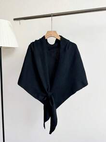 1pc Women's Solid Color Triangular Wool Blend Knit Shawl, Loose Fit Style For Outdoor Travel, For Spring, And - Multicolor - View 21