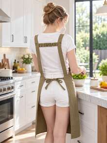 1pc Long Apron For Women, Lightweight And Breathable, Multi-Functional Pocket Design, Dedicated Phone Pocket, Kitchen Cooking Protection, Suitable For Kitchen Cooking, Restaurant, Party Gathering, Gift For Family - Multicolor - View 8
