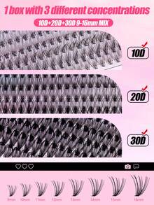 MEM 1200pcs DIY Eyelash Bundles, Fluffy D-Shaped Curly Hair Extensions, 9-16mm Mixed Length Design, Suitable For Various Makeup Looks, Including Mascara, Tweezers, Suitable For Daily Use, Gatherings, Halloween, Christmas - Black - View 3
