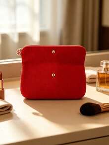 Armani Red Makeup Bag, Embossed Logo, Zipper Closure, Large Capacity Travel Cosmetic Organizer With Handle, Women's Beauty Storage Gift - Red Bag 2 - View 7