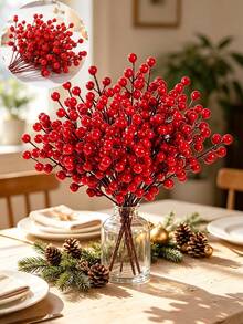 12pcs Artificial Red Berry Stems With Hawthorn, Christmas Berry Sprigs ...