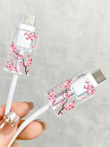 1組浪漫花卉歐標充電器保護套，精緻美學印花防護組，防塵耐磨延長數據線壽命，相容歐標18W/20W快充保護套，平價溫馨週年禮物 - 落櫻捨春 - 查看 5