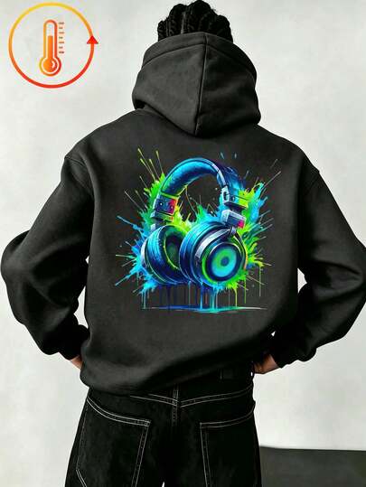 Tween Boy Fun Print Sweatshirt, Warm And Comfortable Thermal Lined Pullover Sweatshirt For Autumn/Winter