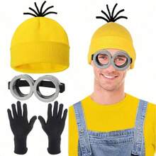 Hasbro Despicable Me Minion Yellow Hat Costume Knitted Hat And Gloves Set, Halloween Costume Props Role Play - A - View 2