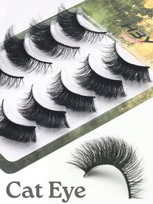 5 Pairs D-Curl Cat Eye Strip False Eyelashes, Lightweight Voluminous Wispy Fake Lashes, Soft Reusable Makeup Lashes, Suitable For All Eye Shapes For Daily & Cosplay - Black - View 4
