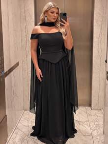 QOQ Plus Size Women's Luxury Strapless Heavy Beaded Sequin Formal Evening Gown, Sexy Cocktail Dress For Prom, Wedding Guest, Spring/Summer - Black - View 1