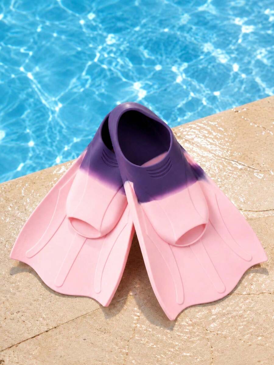 Teen Short Swim Fins Unisex Full Foot Pocket Soft Fit Drainage Design Lightweight Training Frog Shoes Swimming Pool Practice Water Sports Equipment Summer Swimming Accessories - Purple - View 1