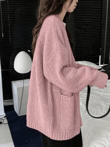 秋冬新款女式時尚優雅針織開襟毛衣 [尺寸偏大，若介於兩個尺寸之間請選擇小一號] - 淺粉色 - 查看 4
