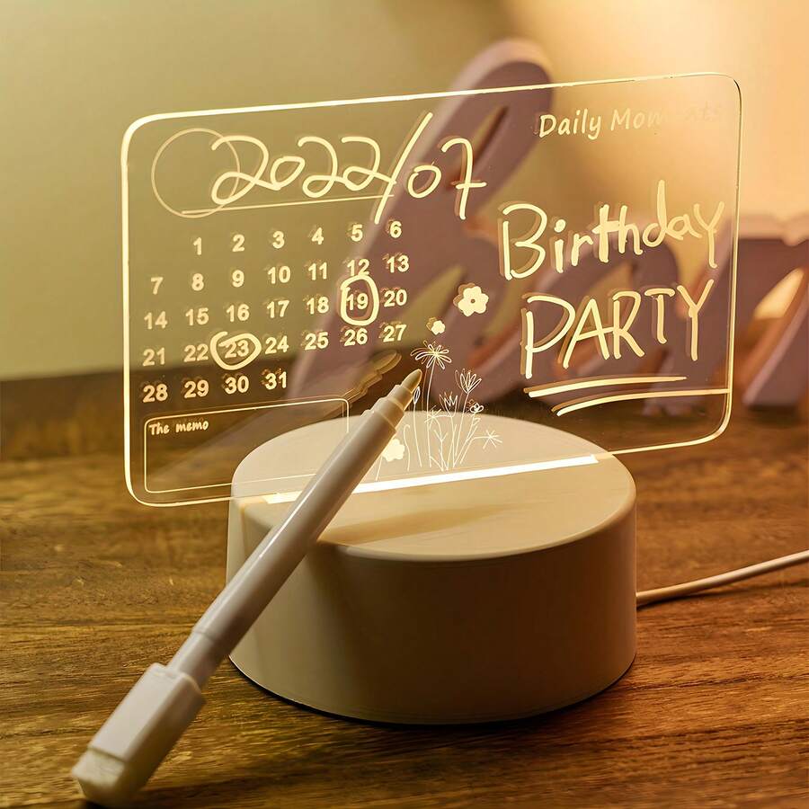 Acrylic Message Board Night Light, Reusable Calendar Memo Lamp, USB Powered Desktop Decor, Erasable Notebook Light For Bedroom Office Home Art Decoration, Creative Gift For Friends And Family - Warm white light - View 1