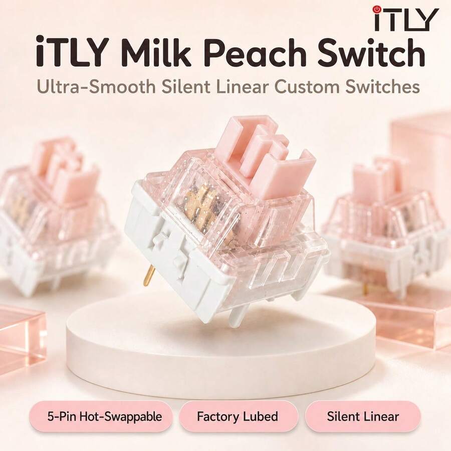 Milk Peach Switch 50 90 100Pcs Linear 5 Pin Pre-Lubed 42gf Light Actuation Force POM Material Creamy Marbly Sound For Office Gaming DIY Mechanical Keyboard Custom Build