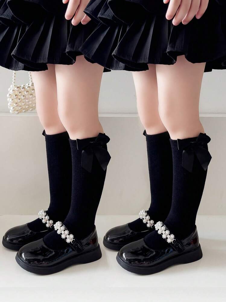2雙女童蝴蝶結高筒襪，彈性舒適透氣，休閒款，適合假期、生日派對、日常穿著，四季皆宜 - 彩色 - 查看 4