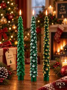 Set Lilin Berbentuk Pohon Natal, Lilin Kerucut Berbentuk Pohon Hijau, Lilin Pilar Berpilin, Lilin Dekoratif Lilin Kedelai, Cocok untuk Dekorasi Rumah Natal, Dekorasi Meja, Pengaturan Pesta Liburan, Pemberian Hadiah - hijau - View 12