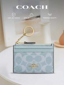 Coach Mini Slim Signature Canvas ID Card Holder - Baby Blue - View 1