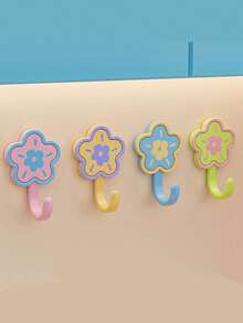 20/8/4pcs Cute Style Plastic Flower Shaped Wall Hook With Contrast Color Petal & Center Detail, Punch‑Free Strong Load‑Bearing Hanging Holder, Decorative Single Hook Wall Hanger, Suitable For Entryway, Bedroom, Bathroom, All‑Season Home Storage - Multicolor - View 11