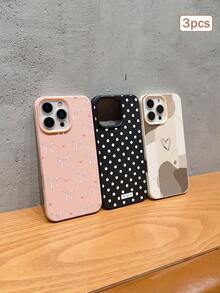 3件裝彩色印花皮革紋理 TPU 防震全包覆手機保護殼，適用於 Apple 11/12/13/14/15/16/17 Pro Max - 彩色 - 查看 2