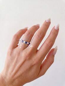 1pc Blue Rhinestone Ring, Versatile Daily Wear, Party Accessory, Vintage Jewelry Women's Gift - Fashion Diamond Ring - View 4