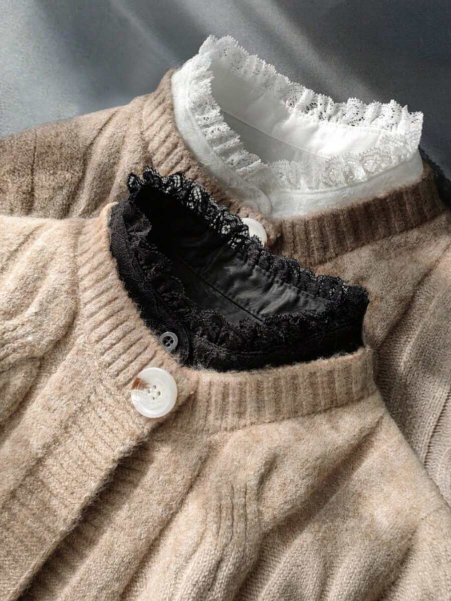 Women's Detachable Polyester Collar | White Lace Stand Collar Design, Versatile Half Shirt False Collar, Suitable For Casual And Formal Wear | Hand Washable | Great Accessory For Sweaters And Suits | Elegant Accessory | Polyester Fiber Collar - Multicolor - View 1