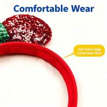 Hasbro 1pc Red Christmas Themed Sequin Headband, Holiday Party Headpiece, Perfect For School Party, Costume Party, Role Play, Halloween, Halloween Promotion, Theme Park Visit, Cosplay Holiday Party Hair Accessory, Fun Photo Prop, Amusement Park Accessory, Easter, Comes With Cute Bow Cartoon Hair Clip, Suitable For Travel, Masquerade Party, Role Play - Style a - View 5