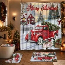 1pc/4pcs Christmas Snowman Shower Curtain Set: 4-Piece Bathroom Decor With Rug, Toilet Lid Cover And Mat, Suitable For Holiday Celebration - A - View 19
