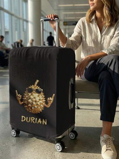 1pc Fits 18-32 Inch Suitcases Dust Cover, Durian Print Black Luggage Cover. Stretchable, Scratch-Proof & Dustproof, Stylish Decoration For Luggage