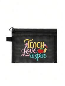 Large Capacity Single-Layer Zipper Stationery Bag, Teacher And Apple ...