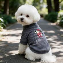1PC Waffle Knit Dog T-Shirt, Cute Cartoon Puppy Patch Half High Collar Pet Short Sleeve Shirt, Soft Stretchy Daily Clothes For Small Dogs Bichon Maltese Poodle - Dark Grey - View 7