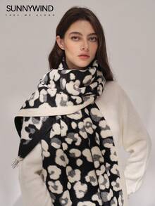 1pc Women's Letter Fashion Polyester Low-Key Casual Versatile Soft Autumn/Winter Scarf For Daily Use - Black - View 2