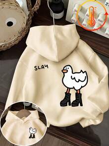 Tween Girl Fun Print Sweatshirt, Warm & Comfortable Thermal Lined Pullover Sweatshirt For Autumn/Winter - Apricot - View 2