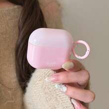 Gradient Solid Color Pink With Hanging Ring Earphone Case Compatible With Apple 5/ 4 Cute Earphone Cover Apple 2nd Gen 3rd Gen New Protective Case Pendant Pro 3 Korean Style Earphone Case Pro 2 Women's Earphone Case Protective Cover - Baby Pink - View 8