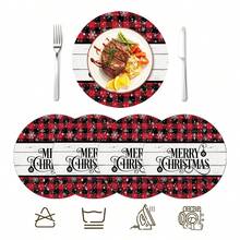 2pcs/4pcs/6pcs/8pcs Christmas Pattern Happy Holiday Kitchen Dining Table Placemats Round Table Mats Round Tablecloth Holiday Tabletop Decoration 13.7in X 13.7in Seasonal Home Decor Round Design Holiday Decoration Thickened Linen Material - Multicolor - View 12