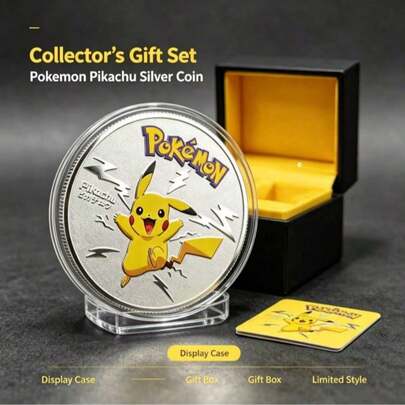 Funko Moneda de Plata Coleccionable de Pokémon, Moneda Conmemorativa de Anime, Moneda de Recuerdo de Metal Grabada, Adorno de Colección de Personajes de Dibujos Animados, Decoración Coleccionable para Fans, Regalo de Cumpleaños para Niños, Recuerdo de Vacaciones, Moneda de Exhibición de Metal