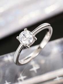 1pc Women's Elegant Square Cubic Zirconia Ring, Suitable As Valentine's Day Gift Or For Wedding/Party Wear - Silver - View 4