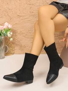 Women's Ankle Boots Flat Square Toe Dress Boots, Back Zipper, Closed Toe, Autumn/Winter, Western, Party, Comfortable, Ankle Boots - Black - View 7