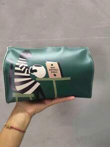 1PC Cartoon Cat 2D Printed Leather Tissue Box Cover, Large Capacity Luxury Tissue Box Holder Fabric Tissue Holder, Foldable Storage Design Suitable For Living Room, Dining Room, Bedroom, Car Interior, Creative Dining Scene, Multi-Scenario Applicable Cute Cat Leather Tissue Box Cover, Home Decor And Car Dual-Use Tissue Storage Box - View 5