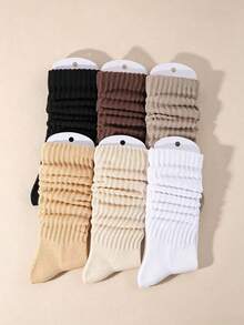 1/2/3/4/6 Pairs Women's Autumn/Winter Warm Thick Fleece Lined Terry Socks, Loose Mid-Calf Socks, Solid Color Sole Yoga Pilates Floor Socks, Y2K Style - Multicolor - View 3