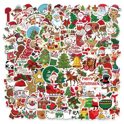50pcs Christmas Dessert Shop Decorative Stickers, Cartoon Santa Claus Merry Christmas Doodle Roll Stickers, Office Stationery Stickers, School Supplies, Christmas, New Year Gift Packaging DIY Decoration, Sealing Stickers