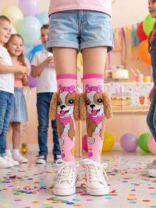Girls' Fun Knee-High Socks With 3D Fuzzy Dog Ear Pattern And Cute Puppy Bow Design, Perfect For Birthday Parties Or Role Play Activities - Multicolor - View 6