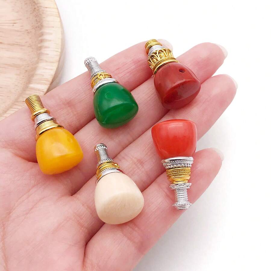 2pcs Buddhist Mala Guru Beads Colorful Resin Three Hole Buddha Head With Metal Tower Connector For Handmade Prayer Bead Accessories 14x26mm