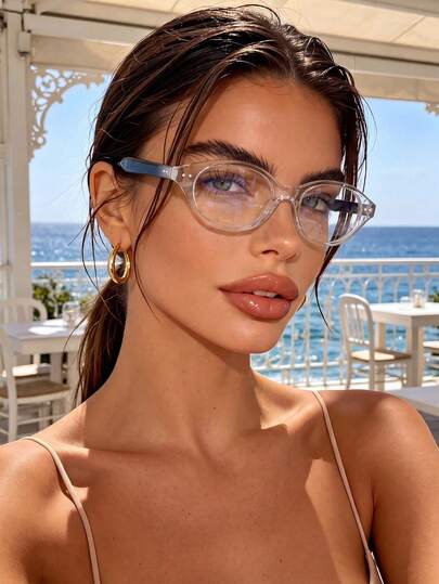1 Pair Women's Oval Transparent Minimalist Retro Plain Lens Glasses, Suitable For Gaming, Watching TV, Using Computer And Phone, Unisex Eyewear Accessory, Women's Glasses
