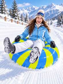 1pc 82cm Colorful Striped Inflatable Snow Tube, Dual Handle Round Snow Sled, Bright Candy Swirl Pattern Inflatable Sled, Portable Winter Outdoor, Suitable For Ski Resort, Snow Entertainment, Family Winter Activities, Christmas Gift, Holiday Essential, Fitness Equipment, Snow Sled, Outdoor - Striped Snow Tube - View 6