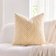 1 件黄色和白色波西米亚几何毛绒装饰枕套（不含枕芯），反面采用羊毛面料，方形靠垫套，假日家居枕头装饰，柔软舒适的毛绒材质，现代沙发装饰，家居和卧室装饰，秋季装饰，房间装饰 - 黃白色 - 查看 10