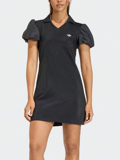Gaun adidas Originals dengan Lengan Balon - Gaun Rajut Lengan Mengembang Sporty Slim Fit Hitam Lengan Pendek (Wanita)