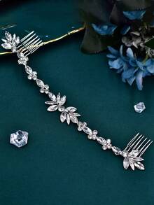 1Pc Silver Rhinestone Flower Bridal Hair Comb Handmade Women's Hair Band Suitable For Wedding Festival Party Hair Accessories - Silver - View 4