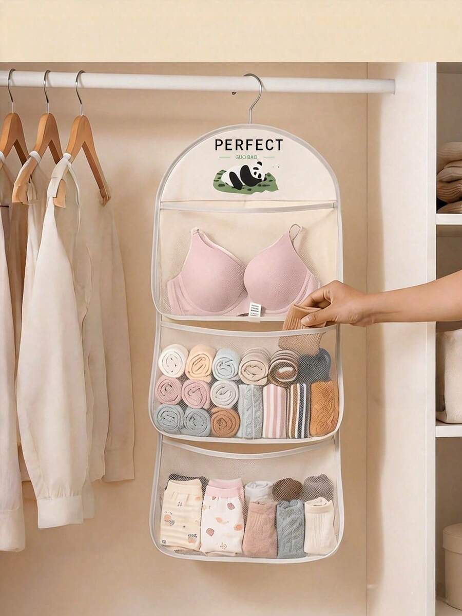 2pcs/3pcs Panda Hanging Storage Bags, Underwear & Socks Storage Bags With Hooks, Vertical Storage, Ultimate Space Utilization, Hanging Design With Built-In Hooks, Easily Hang On Closet Rod, Behind Door Or Bedside, Fully Utilize Neglected Vertical Space, No Occupancy Of Precious Tabletop And Floor Area, Space-Saving Solution For Small Spaces, Suitable For Student Dorms/Shared Living Spaces With Limited Space, Perfectly Utilize Vertical Space Behind Door And Bedside, Solve Storage Problems For Small Items