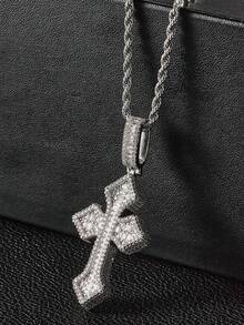 1pc Pointed Cross Pendant Necklace, Copper Inlaid Zirconia, Fashion Design, Versatile For Commute And Daily Wear, Hip-Hop Street Style, Faith, Gift For Friends, Family, Classmates, Couples, Christmas, Valentine's Day, Birthday - Multicolor - View 10